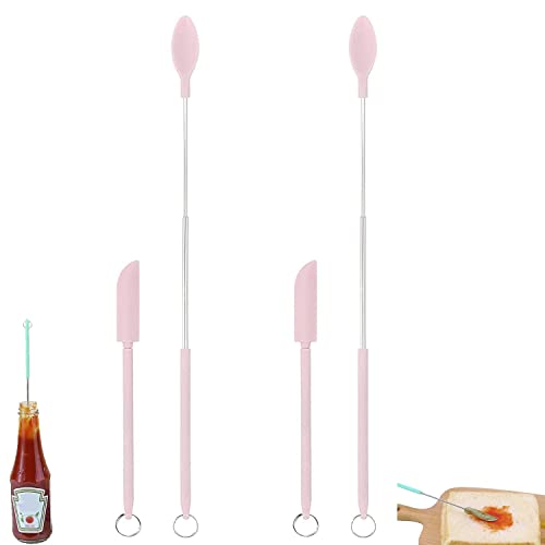Bonseor Telescopic Spatula and Scooping Spoon, Mini Silicone Telescopic Spatula Set, Bread Cream Scraper Spatula for Kitchen and Beauty (2 Set-Pink) von Bonseor