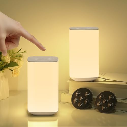 Bonsery LED Nachttischlampe 2er Set mit Fernbedienung, 3000 mAh Nachttischlampe Touch Dimmbar mit Warmweiß/Naturweiß/Weißes Licht & 3 RGB Modi, Nachtlampe mit Timer für Kinderzimmer Wohnzimmer von Bonsery