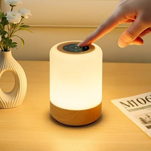 Bonsery LED Nachttischlampe Touch Dimmbar, USB Aufladbar Touch Lampe Nachtlampe mit 8 Farben & 4 Modi, Warmes Stilllicht Nachtlicht mit Timing & Haken für Deko Wohnzimmer Schlafzimmer Outdoor von Bonsery