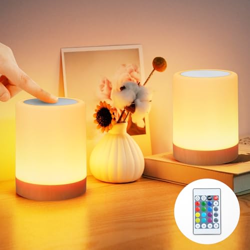 Bonsery LED Nachttischlampe Touch Dimmbar 2er set mit 3 Modi, USB Aufladbar Led Akku Tischlampe Kabellos mit Timing & Memory, Baby Nachtlicht Kinder für Schlafzimmer Wohnzimmer Kinderzimmer Party Deko von Bonsery