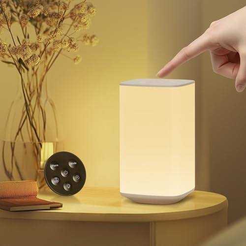 Bonsery LED Nachttischlampe Touch Dimmbar mit Fernbedienung, 3000 mAh Nachtlicht Dimmbar mit 3 RGB Modi & 3 Farbtemperatur, 256 Farben Tischlampe Kabellos mit Timing Geschenk für Kinder, Weiß Bonsery LED Nachttischlampe Touch Dimmbar mit Fernbedienung, 3000 mAh Nachtlicht Dimmbar mit 3 RGB Modi & 3 Farbtemperatur, 256 Farben Tischlampe Kabellos mit Timing Geschenk für Kinder, Weiß von Bonsery
