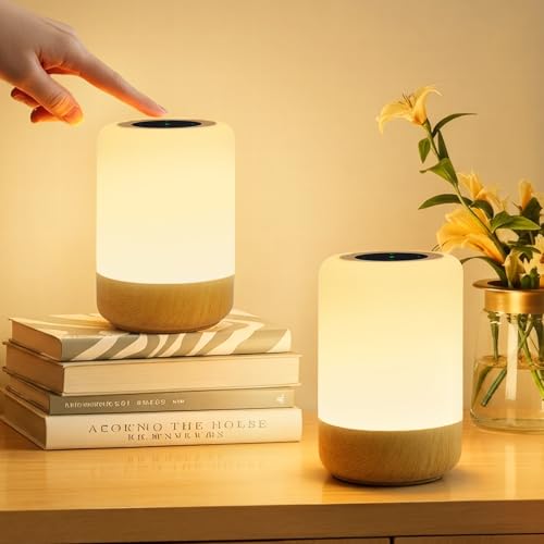 Bonsery Nachttischlampe 2er Set Touch Dimmbar, LED Nachtlicht Stilllicht mit 8 Farben 4 Modi, Tragbar Akku Tischlampe Kabellos mit Memory, Dimmbar Touch Lampe für Geschenke für Erwachsene Kinder von Bonsery