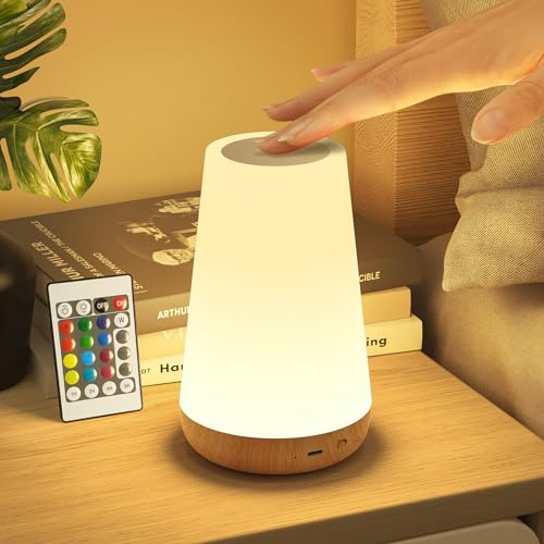 Bonsery Nachttischlampe, Led Nachttischlampe Touch Dimmbar USB Aufladbar mit Fernbedienung, Nachtlicht Kinder mit 13 Farben 3 Modi, Tischlampe Kabellos mit Timer für Schlafzimmer Wohnzimmer (1) von Bonsery