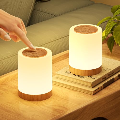 Nachttischlampe, Nachttischlampe Touch Dimmbar mit 10 Farben, LED Tischlampe Batteriebetrieben mit Timing Funktion, Nachtlicht Kinder Stilllicht Kabellos Farbwechsel für Babyzimmer Schlafzimmer (2) von Bonsery