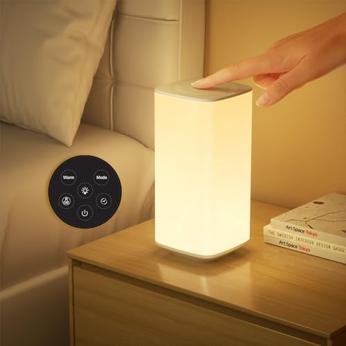 Bonsery Nachttischlampe Touch Dimmbar, Fernbedienung LED Tischlampe Batteriebetrieben 256 Farben und 3 Modi Nachtlicht Kinder Atmosphäre Schreibtischlampe Timerfunktion für Schlafzimmer Wohnzimmer von Bonsery