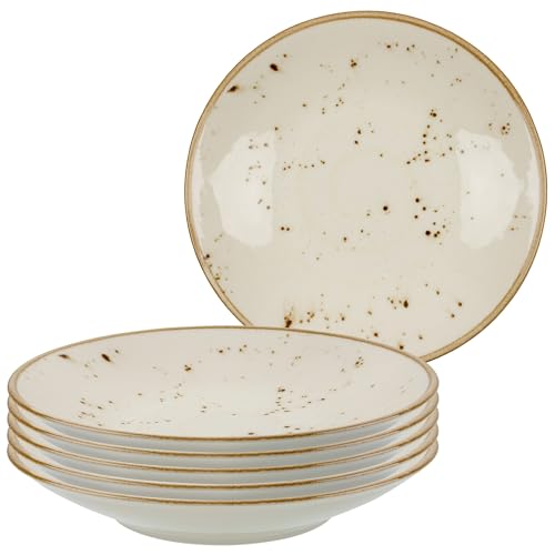 Bonsoo Teller 6er Set aus PORZELLAN I spülmaschinen-, mikrowellen-, kratzfest I moderne Teller handbemalt I Tellerset 6 Personen (Creme - braun gesprenkelt, 22 cm), YO-AJNT-8I87 von Bonsoo