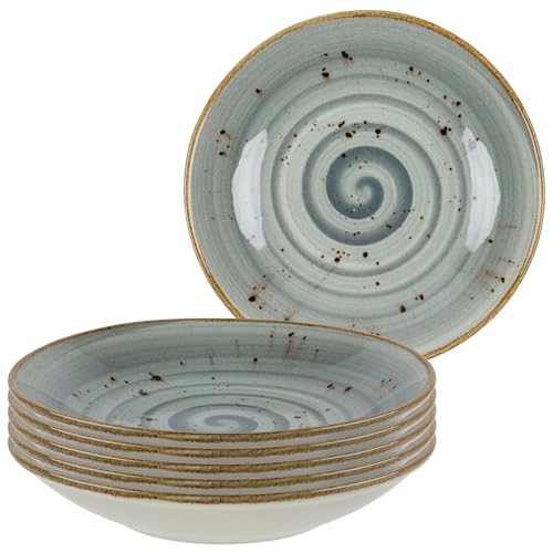 Bonsoo Teller 6er Set aus PORZELLAN I spülmaschinen-, mikrowellen-, kratzfest I moderne Teller handbemalt I Tellerset 6 Personen (Grau - braun gesprenkelt, 19 cm), YO-AJNT-8I87 von Bonsoo