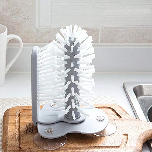 Bontannd Tasse Pinsel Mit Saugboden Doppelseitig Borstenglas-Becher Sauberer Stehender Flaschenscheibe Abnehmbarer Waschbecken-Tasse PVC-wäscher von Bontannd