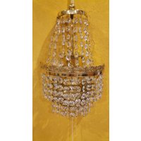 Goldene Vintage Preciosa Jablonec N.n. Messing Kristall Wandlampe - Tschechien 60Er Jahre Hollywood Regency Empire Stil Lüster von BonumProNatura