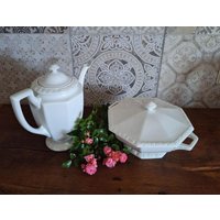 Rosenthal Maria Weiß - Vintage Kaffeekanne Groß 1, 4 L Porzellan Vase Deko Terrine Mit Deckel Alte Gemüseterrine Fußschale Rosendekor von BonumProNatura