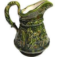 Vintage Krug 7" Green Colonial Time Big Steinzeug Keramik Handwerk Geprägt Strukturiertes Serviergeschirr Wasserbehälter Mit Griff von JunkWithJeab