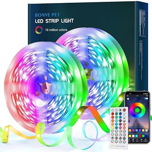 LED Strip 30m,Bluetooth LED Streifen,RGB Farbwechsel LED Lichterkette mit Steuerbar via App, 16 Mio. Farben, Fernbedienung, Sync mit Musik, LED Band für Schlafzimmer TV Zuhause Schrankdek von Bonve Pet