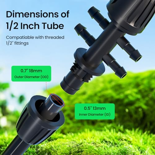Bonviee 1,27 cm Bewässerungsschlauch mit 4 Packungen 6-Wege-Anschlüssen – 15 m Tropfbewässerungsschlauch, ideal für Gartenbewässerungssystem oder als leerer Verteilerschlauch für jedes Projekt von Bonviee