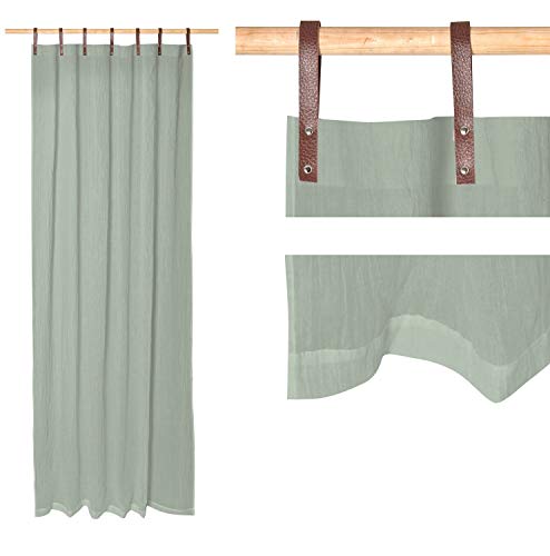 Schlaufenschals mit Lederschlaufen - Vorhänge - Gardinen - Evi - in vielen Farben - 2er Set - 135 x 245 cm, Farbe Wohnen:Jade_008 von Bonvionn