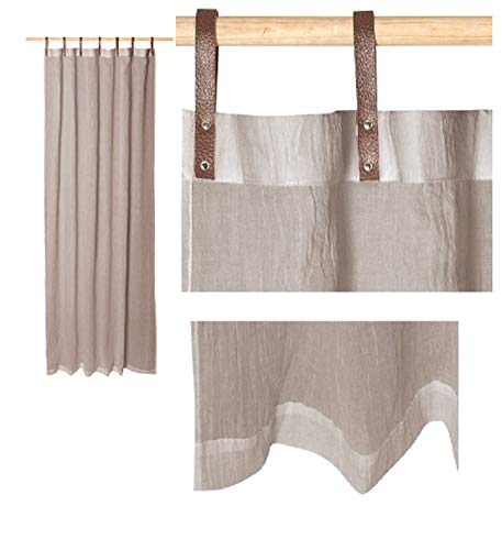 Schlaufenschals mit Lederschlaufen - Vorhänge - Gardinen - Evi - in vielen Farben - 2er Set - 135 x 245 cm, Farbe Wohnen:Taupe_069 von Bonvionn