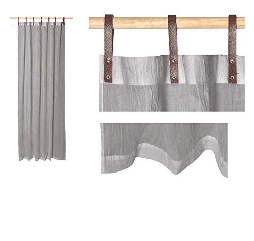 Schlaufenschals mit Lederschlaufen - Vorhänge - Gardinen - Evi - in vielen Farben - 2er Set - 135 x 245 cm, Farbe Wohnen:grau_003 von Bonvionn