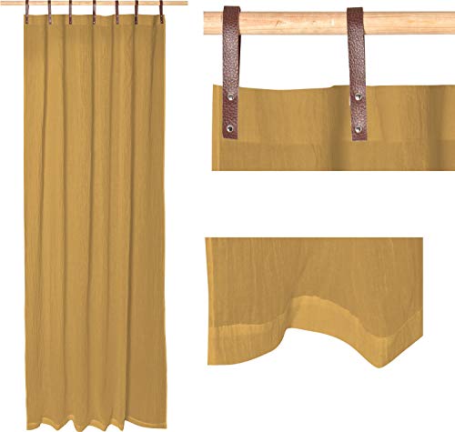 Schlaufenschals mit Lederschlaufen - Vorhänge - Gardinen - Evi - in vielen Farben - 2er Set - 135 x 245 cm, Farbe Wohnen:senf_067 von Bonvionn