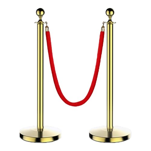 Bonxrdun Personenleitsystem Absperrpfosten Edelstahl, 2 Stück goldfarbene Säulen, 95 cm hoch, mit 1,5 m rotem Samtseil, Rohrwandstärke 0,4 MM, geeignet für Events, Boutiquen und Empfangsbereiche von Bonxrdun