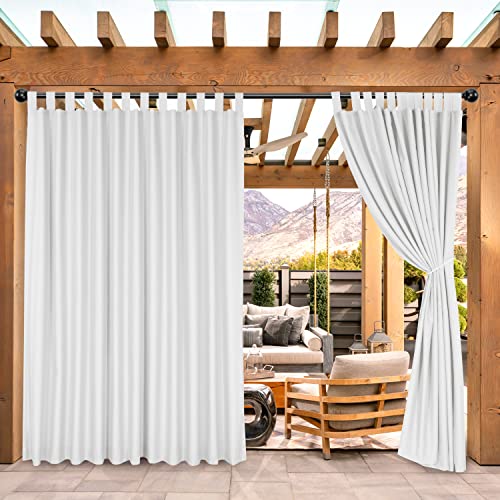 BONZER Breite Outdoorvorhänge für Terrasse, wasserdicht, Sichtschutz-Schlaufen oben Außenvorhänge für Veranda, Pergola, Cabana, Pavillon, Deck, 1 Panel, 258 x 249 cm, Weiß von Bonzer