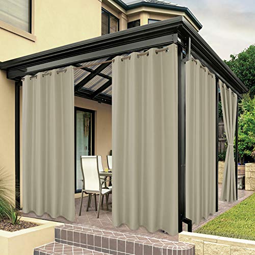 BONZER Wasserdichte Outdoor-Vorhänge für Terrasse, Veranda, Pergola, Cabana, Sonnenlicht, blockierend, Privatsphäre, Innenvorhang, Paneele, 213,4 x 241,3 cm, Taupe von Bonzer