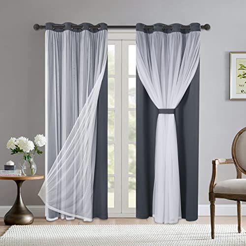 Bonzer Graue Verdunkelungsvorhänge mit weißen, durchsichtigen Voile-Vorhängen, doppellagig, Mix and Match, Vorhänge mit Ösen, für Wohnzimmer, Grau, 132 x 213 cm, 2 Paneele Bonzer Graue Verdunkelungsvorhänge mit weißen, durchsichtigen Voile-Vorhängen, doppellagig, Mix and Match, Vorhänge mit Ösen, für Wohnzimmer, Grau, 132 x 213 cm, 2 Paneele von Bonzer