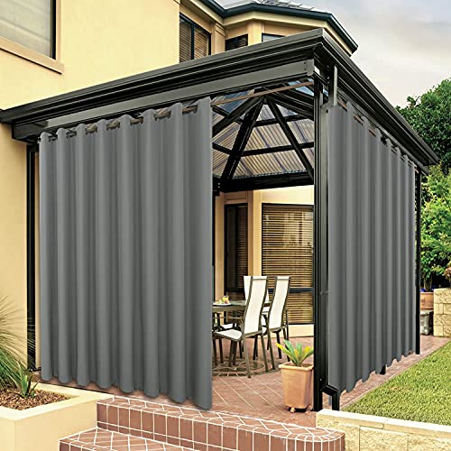 BONZER wasserdichte Vorhänge für Innen- und Außenbereich für Terrasse, Dicke Privatsphäre, extra breite Ösenvorhänge für Schlafzimmer, Wohnzimmer, Veranda, Pergola, Cabana, 381x213.4 cm, Grau von Bonzer