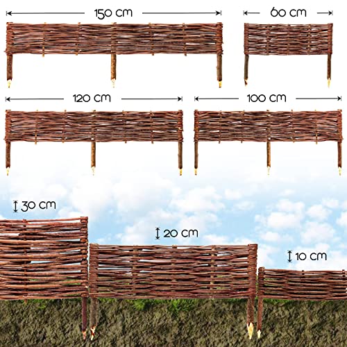 BOOGARDI Beetbegrenzung aus Weide · in Vielen Größen (20 cm x 120 cm Einzelnes Element) Beeteinfassung · Weidenzaun zur Beet-Umrandung oder Weg-Abgrenzung von BooGardi