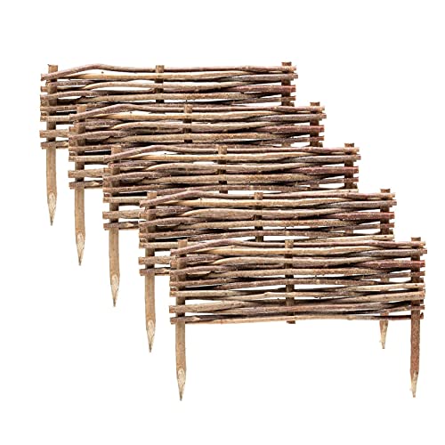 BooGardi Beeteinfassung Holz · in 3 Größen · 20 x 60 cm 5er Set Haselnuss Beeteingrenzung · Steckzaun zur Beetumrandung · Garten Wegabtrennung von BooGardi