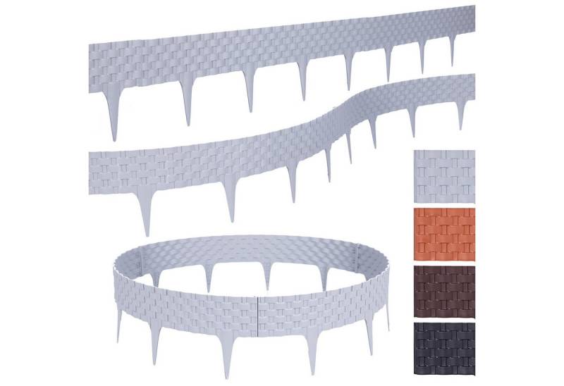 BooGardi Beetumrandung Rasenkante Rattanoptik, LxH: 80,00x9.5 cm, 10 Stück Grau, Beeteinfassung flexibel Mähkante Gartenzaun von BooGardi