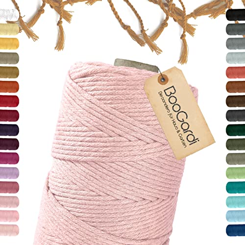 BooGardi Makramee Garn · viele Farben · Hellrosa 3mm x 200m · 3mm oder 5mm · Wollgarn · kreatives knüpfen weben Stricken · DIY Boho Garn von BooGardi