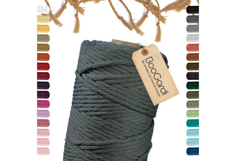 BooGardi Makramee Garn 100% Baumwolle - Farbe: Dunkelgrau - Größe: 5mm x 100m Bastelgarn, (5mm x 100m 100% Baumwolle), Dunkelgrau 2 Stärken Macramee Kordel Band von BooGardi