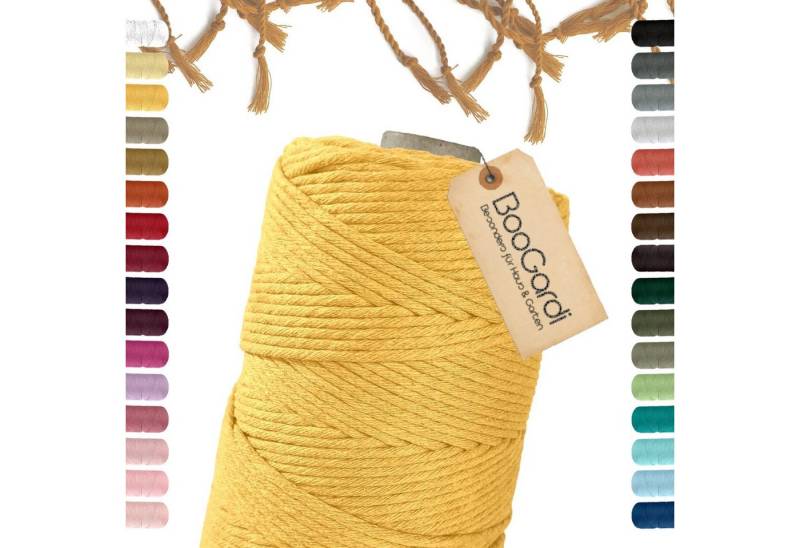 BooGardi Makramee Garn 100% Baumwolle - Farbe: Sonnengelb - Größe: 3mm x 200m Bastelgarn, (3mm x 200m 100% Baumwolle), Sonnengelb 2 Stärken Macramee Kordel Band von BooGardi