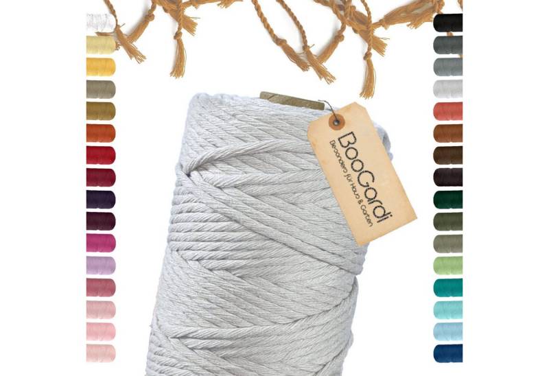 BooGardi Makramee Garn Bastelgarn, (5mm x 100m 100% Baumwolle), Hellgrau 2 Stärken Macramee Kordel Band von BooGardi