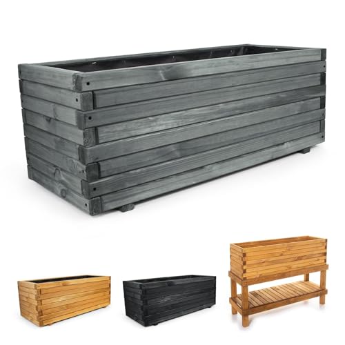 BooGardi Pflanzkasten aus Holz mit Vlies · 140cm anthrazit · in 10 Größen · Blumenkasten · Hochbeet · Garten Balkon Terrasse · Pflanzgefäß Blumen Kräuter Gemüse Obst von BooGardi