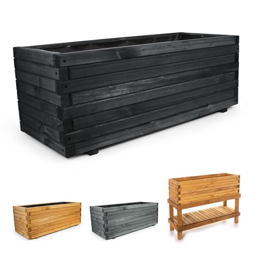 BooGardi Pflanzkasten aus Holz mit Vlies · 90cm schwarz · in 10 Größen · Blumenkasten · Hochbeet · Garten Balkon Terrasse · Pflanzgefäß Blumen Kräuter Gemüse Obst von BooGardi