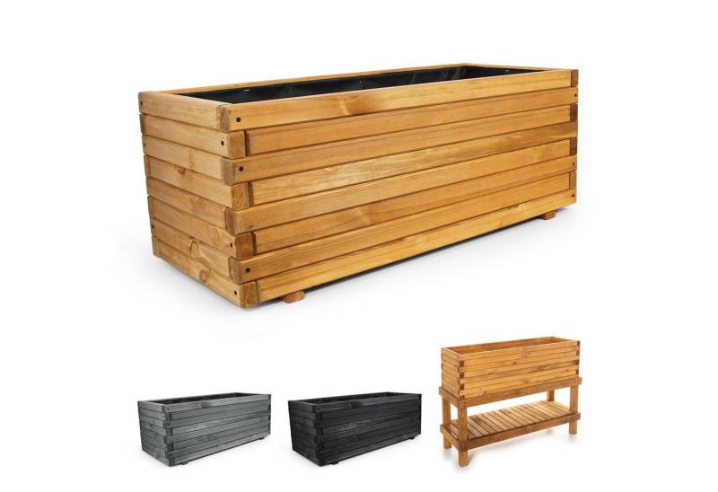 BooGardi Pflanzkübel Pflanzkasten Holz mit Vlies (Hochbeet 90cm naturbraun), 5 Größen Blumenkasten Kräuterbeet Balkon Terrasse von BooGardi