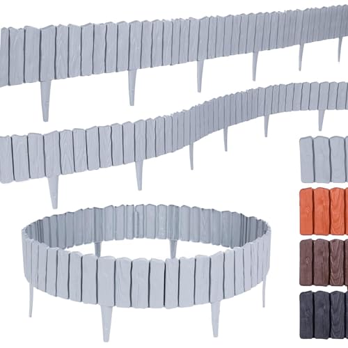 BooGardi Rasenkante Kunststoff Holzoptik 4 Farben 57cm x 12,5cm 5er/10er/20er Set · Grau 5er Set · Flexible Beeteinfassung · Beetumrandung Garten · Mähkante Raseneinfassung von BooGardi