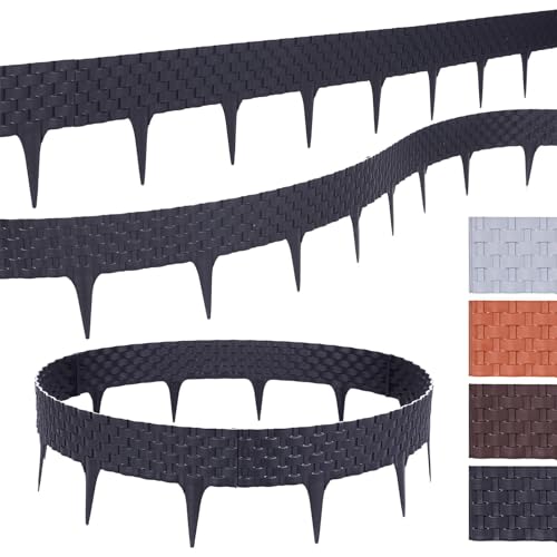 BooGardi Rasenkante Kunststoff Rattanoptik 4 Farben 80cm x 9,5cm 5er/10er/20er Set · Anthrazit 20er Set · Flexible Beeteinfassung · Beetumrandung Garten · Mähkante Raseneinfassung von BooGardi