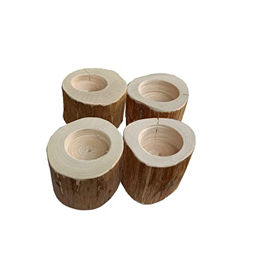 BooGardi Teelicht-Halter Holz · 5cm hoch 4er Set · Kerzenhalter Tischdeko · rustikale Hochzeitsdeko · Tisch Kerzenständer · natürliche Deko von BooGardi