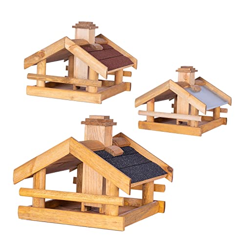 BooGardi Vogelhaus Holz · 3 Varianten · graues Dach · Vogelfutterhaus · Vogelhäuschen zum Aufhängen · überdachte Futterstelle · Futterhäuschen von BooGardi