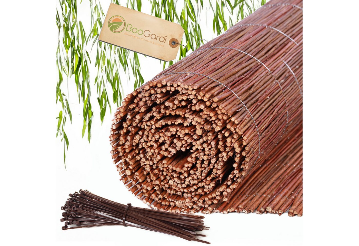 BooGardi Weidenzaun Weidenmatte mit Kabelbindern, (Höhe 80cm x Breite 3m · viele Größen), Sichtschutz Garten Balkon Terrasse Gartenzaun Holz von BooGardi