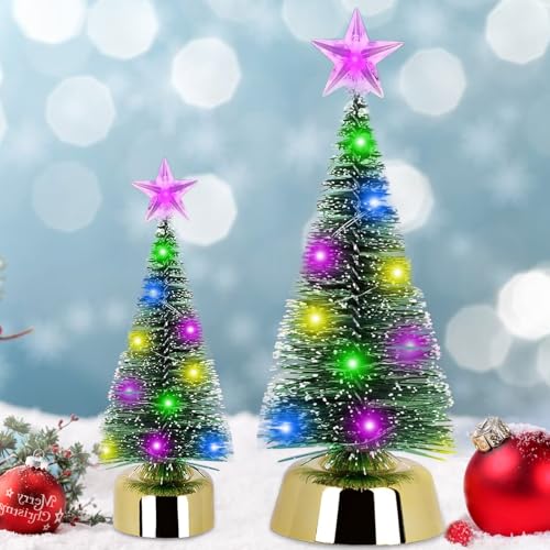 2 Stück LED Mini Weihnachtsbaum,Kleiner Weihnachtsbaum mit LED Lichterketten Tannenbaum Künstlich Geschmückt Miniatur Christmas Tree mit Beleuchtung Weihnachtsdeko Tisch Weihnachten Deko (19cm+13cm) von Booaee