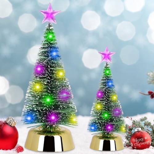 2 Stück Mini Weihnachtsbaum,Kleiner Weihnachtsbaum mit LED Lichterketten Tannenbaum Weihnachtsbaum Künstlich Miniatur Christmas Tree mit Beleuchtung Weihnachtsdeko Tisch Weihnachten Deko (19cm+25cm) von Booaee