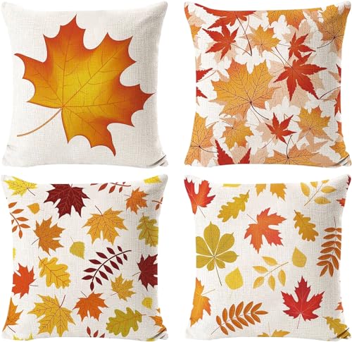 4 Stück Kissenbezug Herbst, Kürbis Kissen Kissenhülle Herbst Kissen Erntedankfest Kissenbezug 45x45 cm, Herbst Deko Herbstdeko Innen Fall Decor Pumpkin Autumn Pillow Kissenhülle Dekoration Aesthetic von Booaee