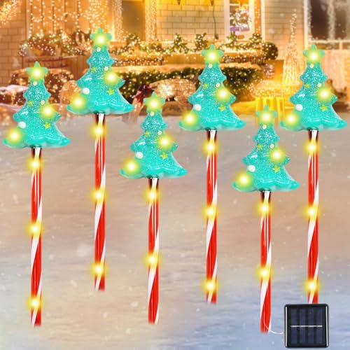 6 Stück Weihnachtsdeko Aussen Solar,Weihnachtsbeleuchtung Außen Solar Weihnachtsdeko Outdoor LED Draußen Weihnachtsbaum Warmweißes Licht Solarlampen Außen Weihnachten für Garten Terrasse Rasen von Booaee