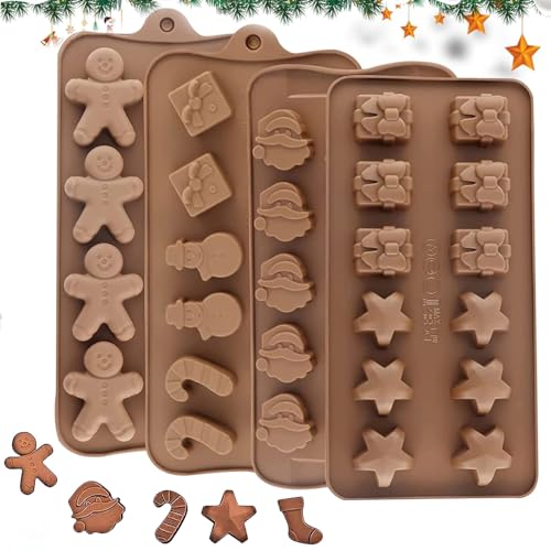 Silikonform Weihnachten, 4 Stück Weihnachten Silikonform, Silikonformen Gießformen Weihnachten Weihnachts Silikonformen Deko, Keksausstecher Kinder für Muffins Cupcakes Kuchen Pudding Eiswürfel Gelee von Booaee