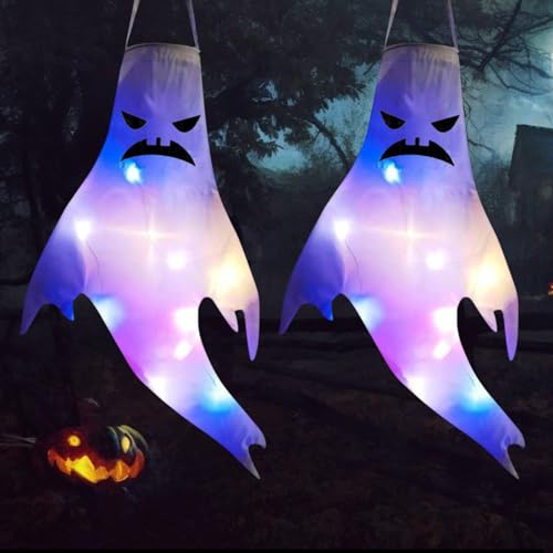 Halloween Deko Outdoor Windsack, 2 Stück Halloween Geist Dekoration Windsäcke Garten Geist Garden Decor Halloween Hängende Deko, Halloween Windsäcke hängen Ghost für Party Horror - 47CM (B) von Booaee