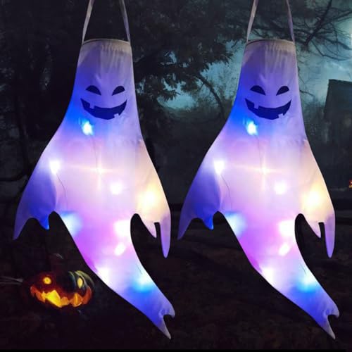 Halloween Deko Outdoor Windsack, 2 Stück Halloween Geist Dekoration Windsäcke Garten Geist Garden Decor Halloween Hängende Deko, Halloween Windsäcke hängen Ghost für Party Horror - 47CM (C) von Booaee