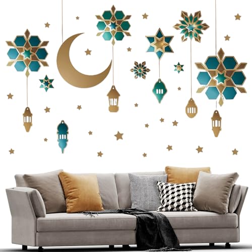 Ramadan Fensteraufkleber, Ramadan Aufkleber Wandtattoos Wanddekoration Eid Mubarak Wandkunst Eid Islamische Dekoration, Ramadan Fensterdeko Mond Sterne Fensticker für Zuhause Wohnzimmer Schlafzimmer von Booaee