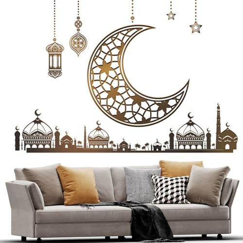 Ramadan Aufkleber Wandtattoos Wanddekoration, Eid Mubarak Wandkunst Dekoration Ramadan Dekoration PVC Wandaufkleber, Islamischer Spiegel Dekoration Wandaufkleber für Zuhause Wohnzimmer Schlafzimmer von Booaee